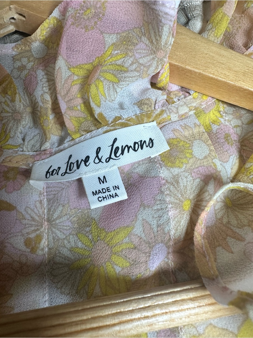 For Love And Lemons Yellow Pink Floral Ruffle Tie-Button Front Blouse Size M - Picture 7 of 10